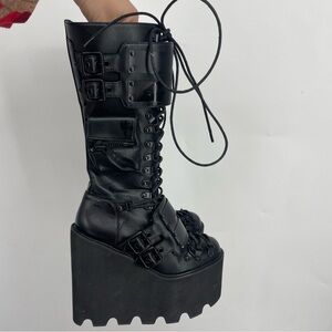 Dolls Kill Club Exx Womens 7 Black Traitor Wedge Platform Boots Rave Dancer Emo